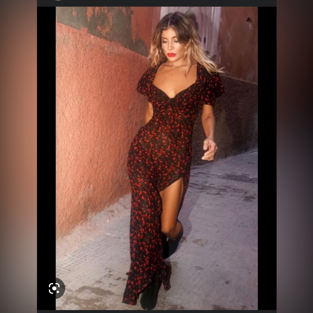 Rat & Boa Red Black Slit Maxi Gown